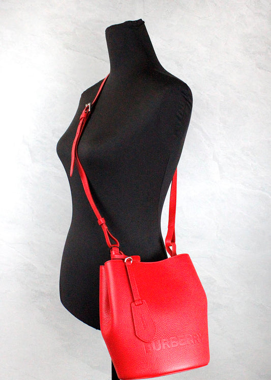Burberry Lorne Small Red Pebbled Leather Bucket Crossbody Purse Bag - DEA STILOSA MILANO