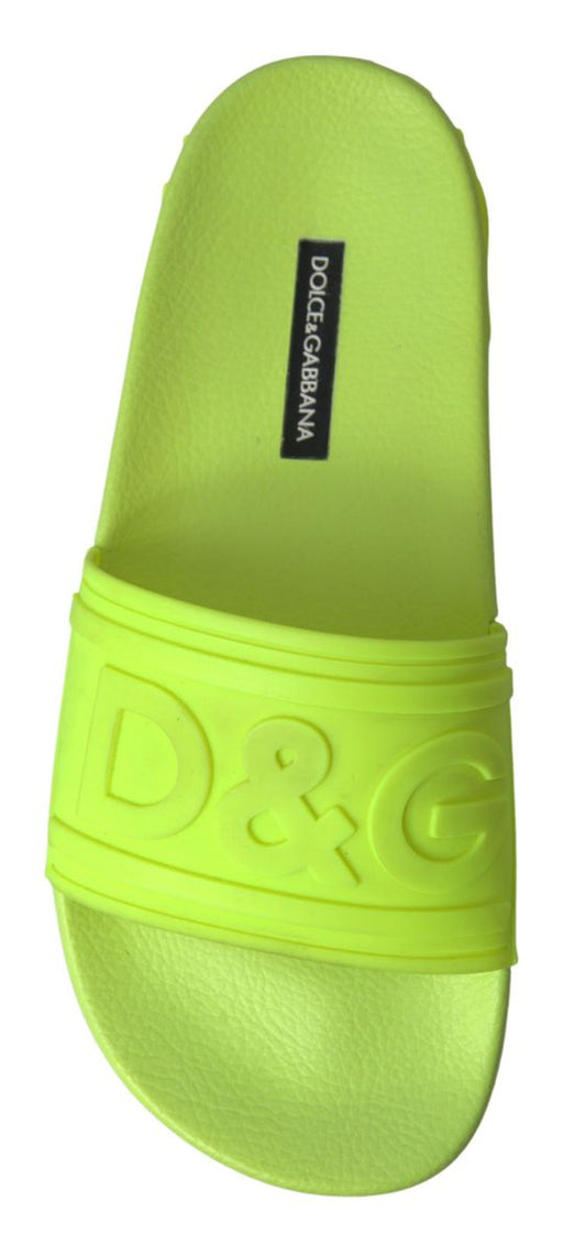 Dolce & Gabbana Elegant Yellow Green Slide Sandals - DEA STILOSA MILANO