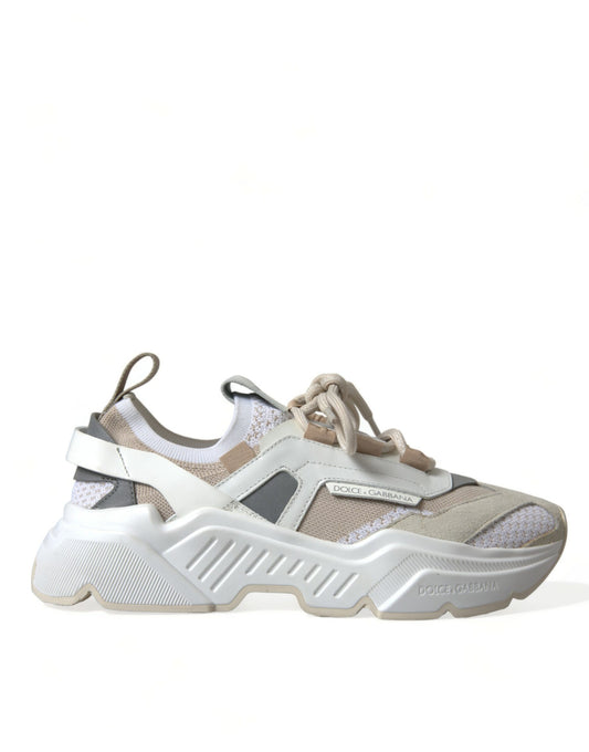 Dolce & Gabbana Beige White Daymaster Low Top Leather Sneakers Shoes - DEA STILOSA MILANO