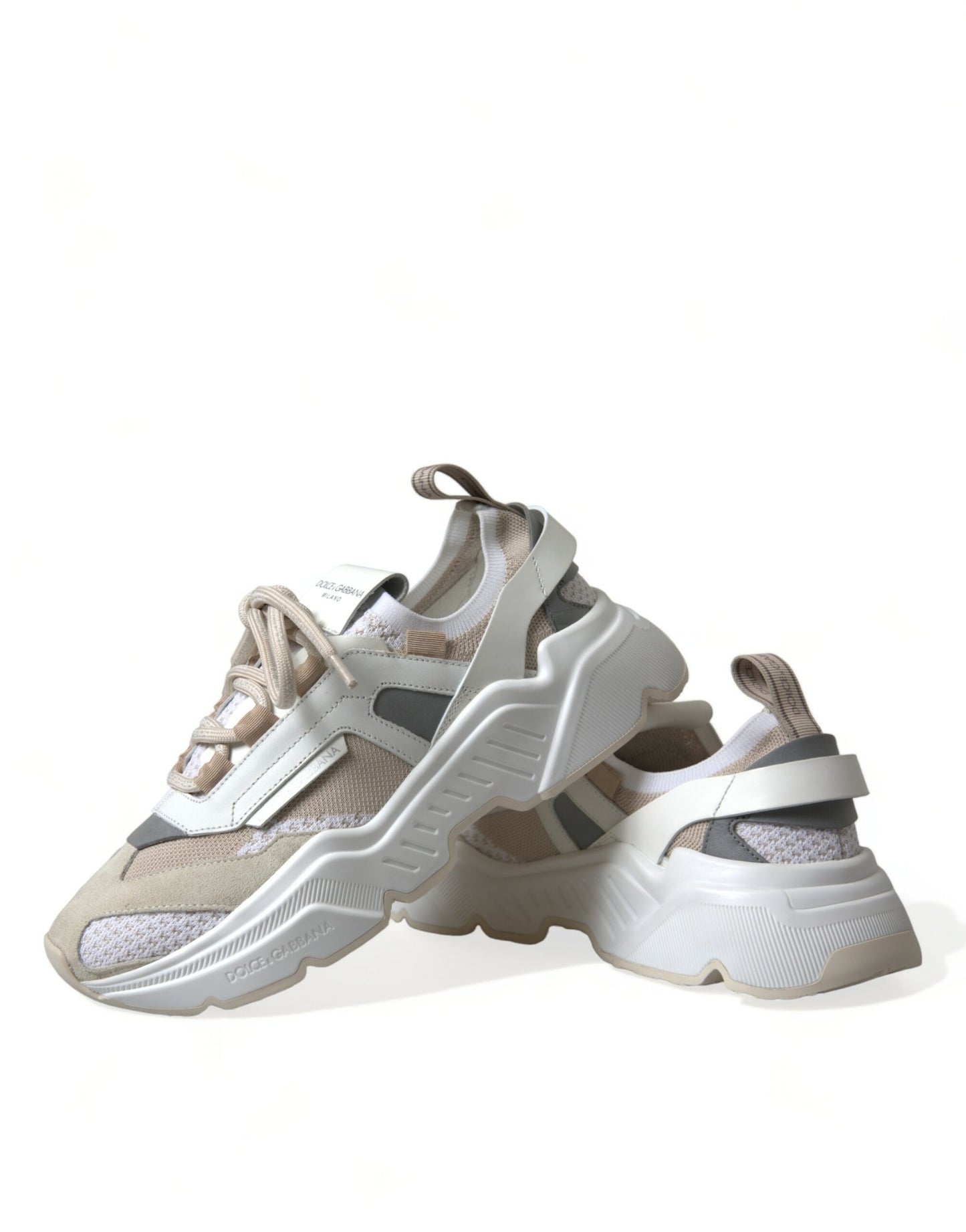 Dolce & Gabbana Beige White Daymaster Low Top Leather Sneakers Shoes - DEA STILOSA MILANO