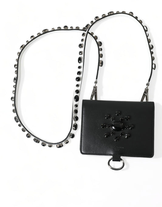 Dolce & Gabbana Black Leather Crystal Embellished Card Holder Wallet - DEA STILOSA MILANO