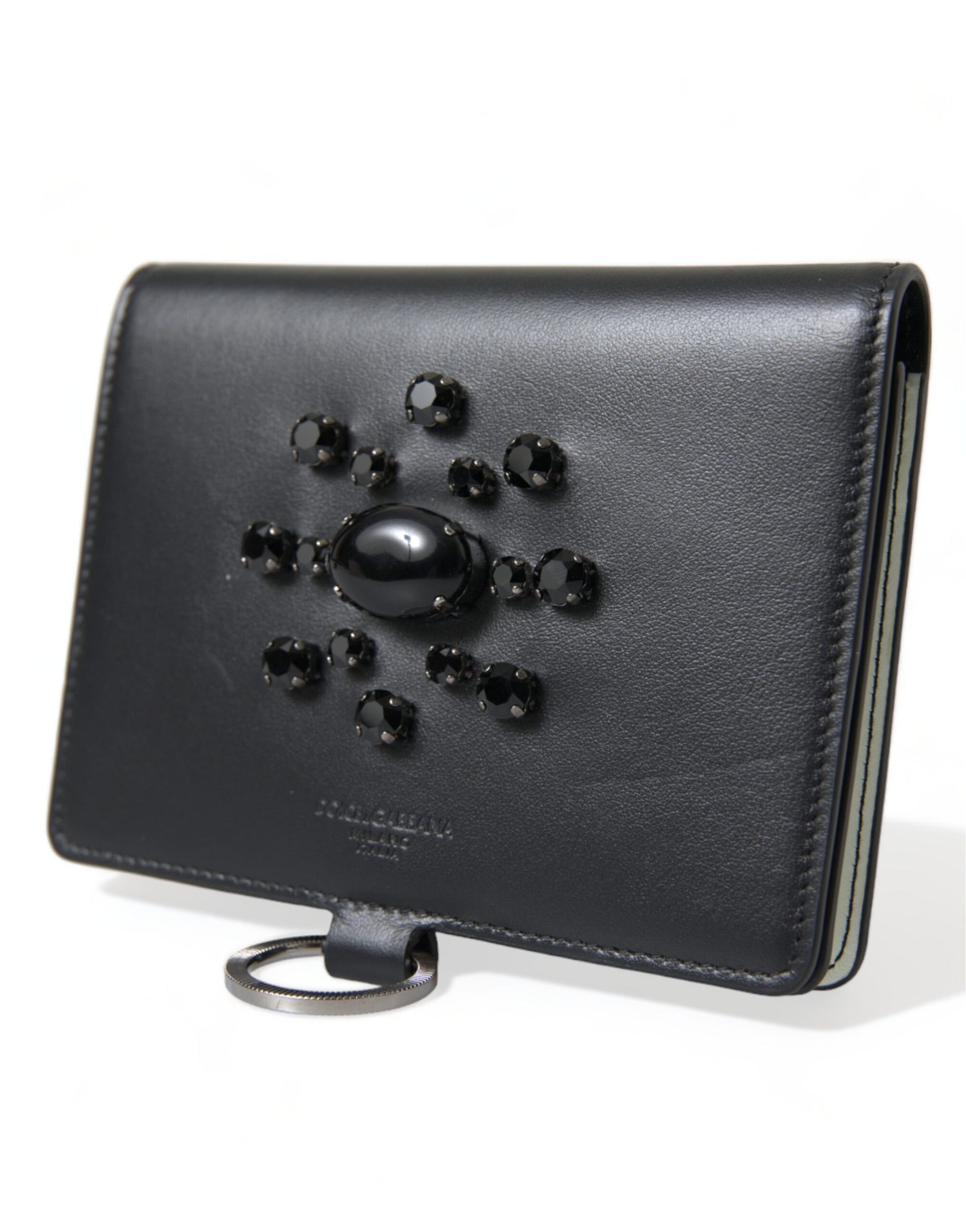 Dolce & Gabbana Black Leather Crystal Embellished Card Holder Wallet - DEA STILOSA MILANO