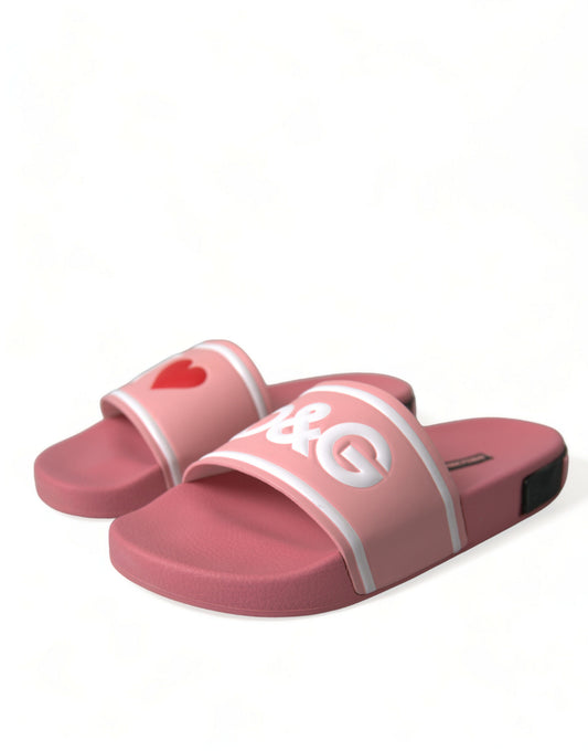 Dolce & Gabbana Pink Leather Slides Beachwear Flats Shoes - DEA STILOSA MILANO