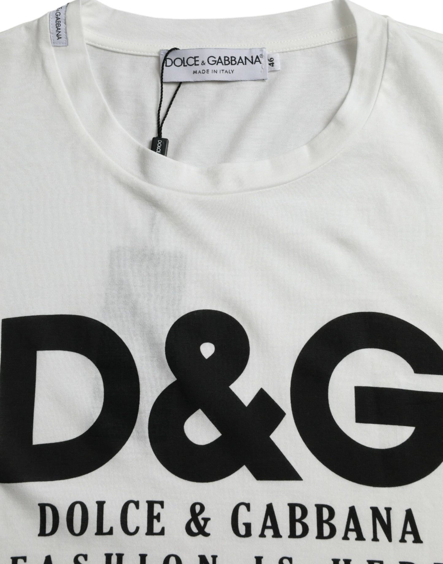Dolce & Gabbana White Graphic Print Cotton Crew Neck T-shirt - DEA STILOSA MILANO