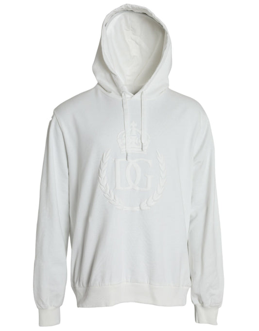 Dolce & Gabbana White Cotton Hooded Sweatshirt Pullover Sweater - DEA STILOSA MILANO