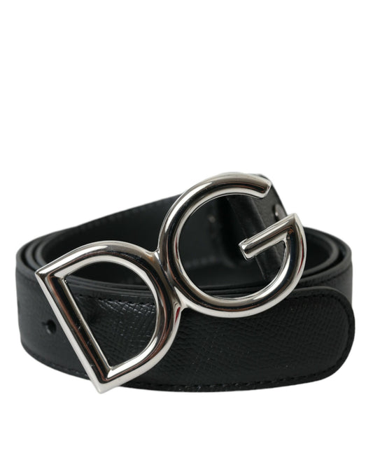 Dolce & Gabbana Black Leather Silver Metal Logo Buckle Belt - DEA STILOSA MILANO