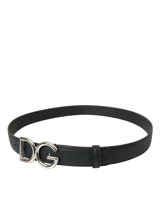 Dolce & Gabbana Black Leather Silver Metal Logo Buckle Belt - DEA STILOSA MILANO