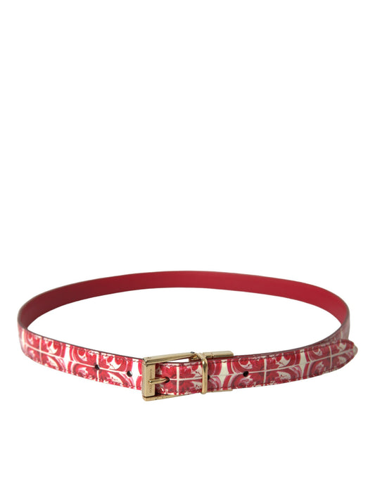 Dolce & Gabbana Red Sicily Leather Gold Metal Buckle Belt - DEA STILOSA MILANO