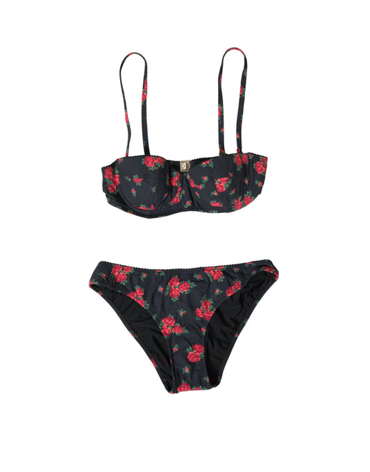 Dolce & Gabbana Black Red Roses Two Piece Swimwear Bikini - DEA STILOSA MILANO