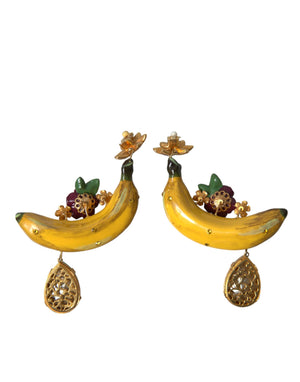 Dolce & Gabbana Gold Brass Crystal Banana Clip-on Jewelry Dangling Earrings - DEA STILOSA MILANO