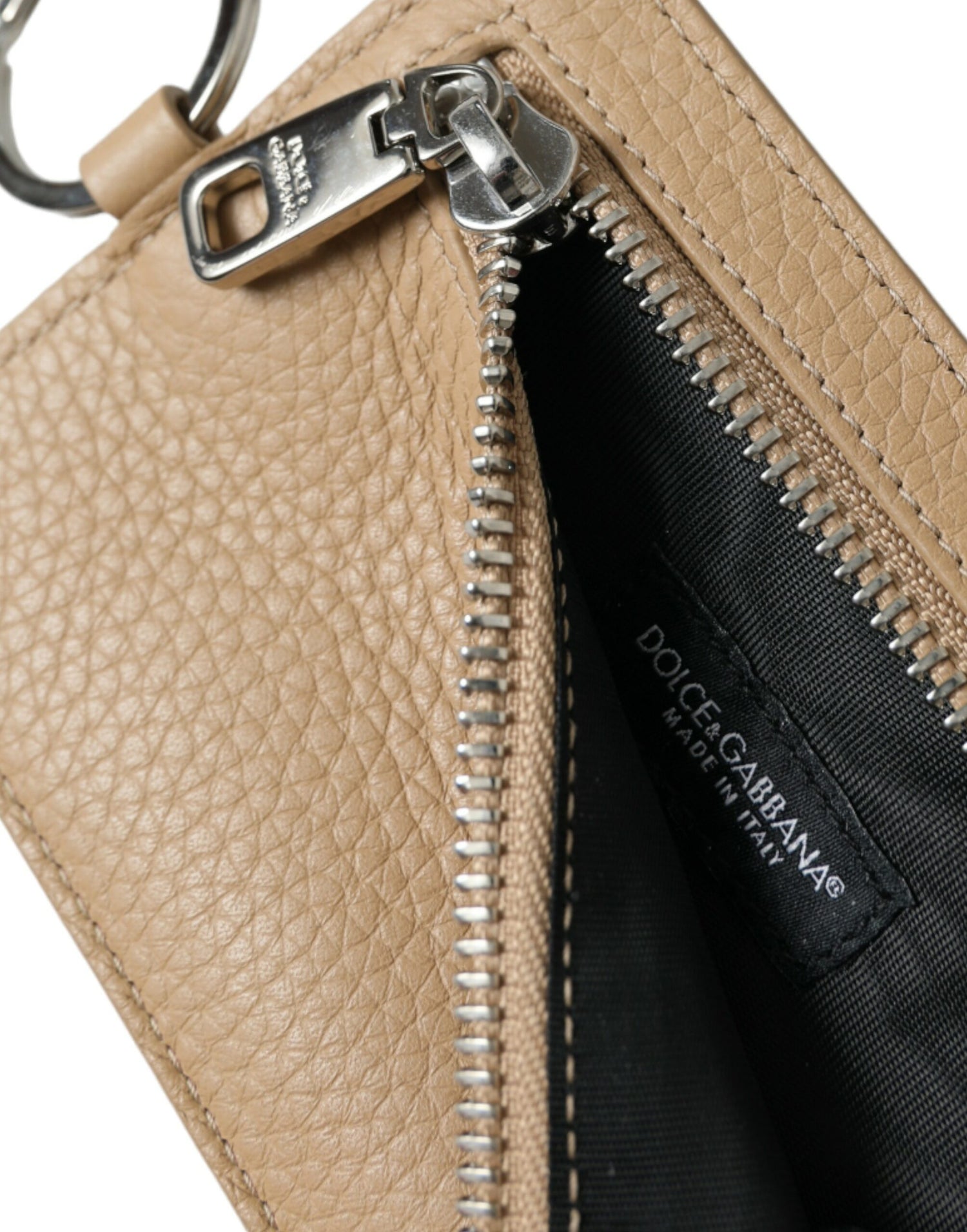 Dolce & Gabbana Beige Calf Leather Lanyard Logo Card Holder Wallet - DEA STILOSA MILANO