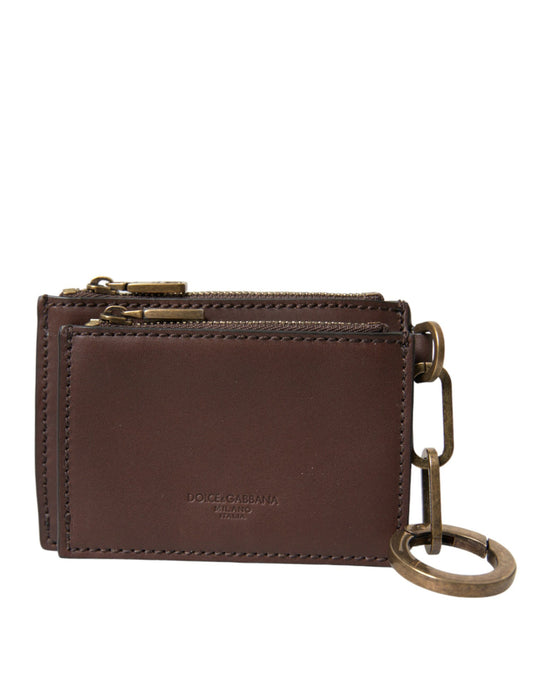 Dolce & Gabbana Brown Leather Zip Logo Keyring Coin Purse Keyring Wallet - DEA STILOSA MILANO