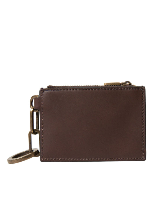 Dolce & Gabbana Brown Leather Zip Logo Keyring Coin Purse Keyring Wallet - DEA STILOSA MILANO