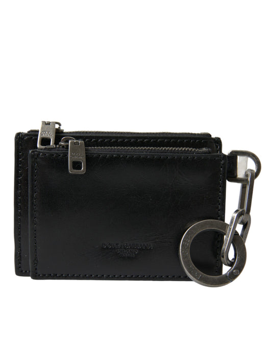 Dolce & Gabbana Black Leather Zip Logo Keyring Coin Purse Keyring Wallet - DEA STILOSA MILANO