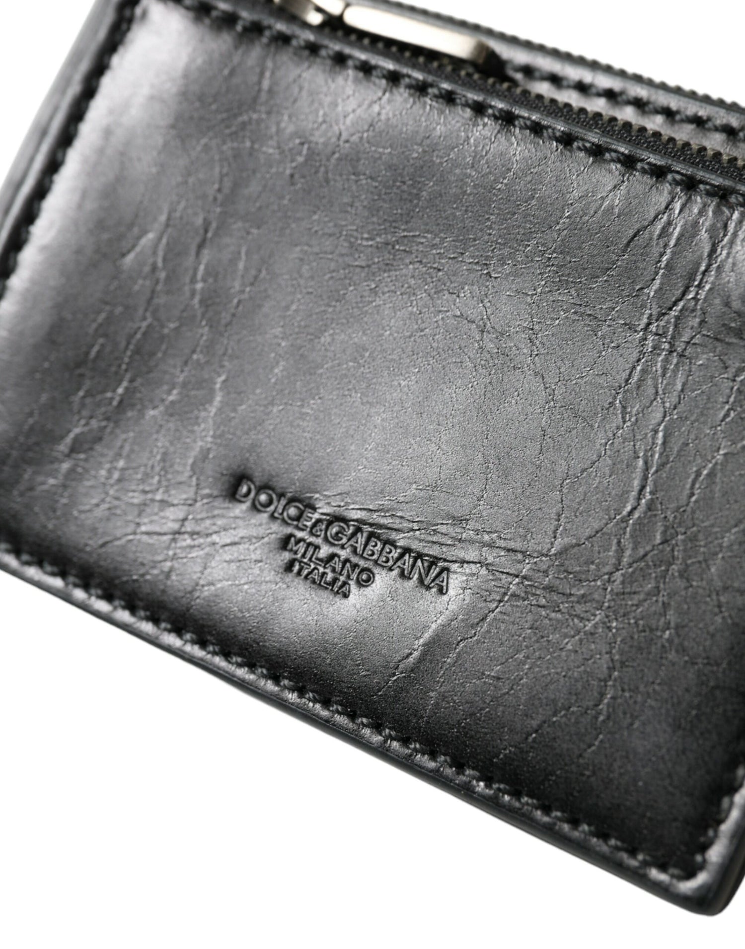 Dolce & Gabbana Black Leather Zip Logo Keyring Coin Purse Keyring Wallet - DEA STILOSA MILANO