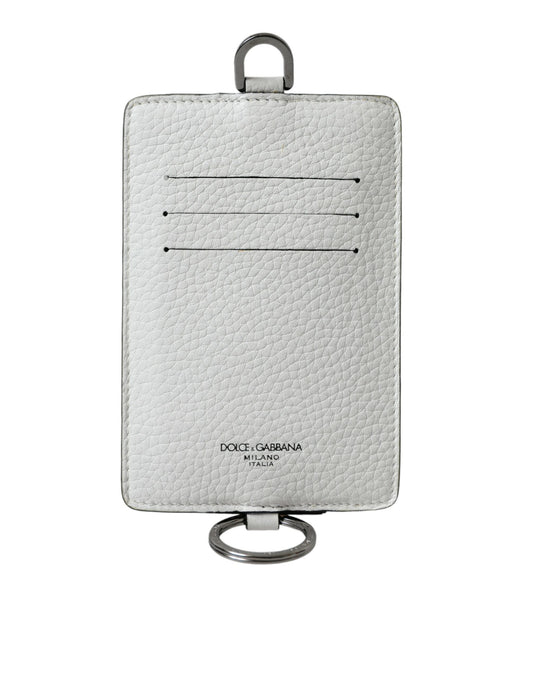 Dolce & Gabbana White Calf Leather Lanyard Logo Card Holder Wallet - DEA STILOSA MILANO