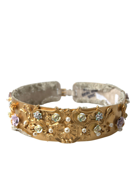 Dolce & Gabbana Gold Brass Faux Pearl Floral Embellished Belt - DEA STILOSA MILANO