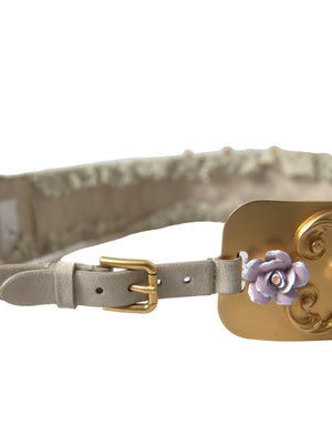 Dolce & Gabbana Gold Brass Faux Pearl Floral Embellished Belt - DEA STILOSA MILANO