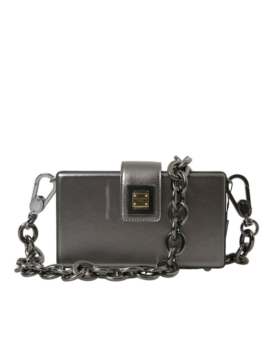 Dolce & Gabbana Metallic Gray Calfskin Shoulder Bag with Chain Strap - DEA STILOSA MILANO