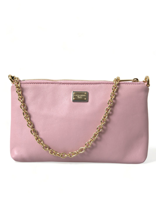 Dolce & Gabbana Pink Floral Embroidered Leather Chain Clutch Bag - DEA STILOSA MILANO