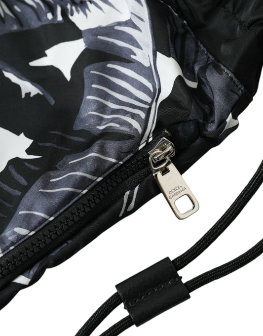 Dolce & Gabbana Black Leaf Print Adjustable Drawstring Nap Sack Bag - DEA STILOSA MILANO