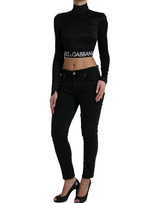 Dolce & Gabbana Black Viscose Stretch Long Sleeves Cropped Top - DEA STILOSA MILANO