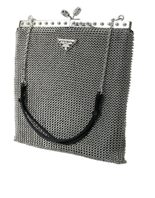 Prada Elegant Silver Mesh Shoulder Evening Bag - DEA STILOSA MILANO