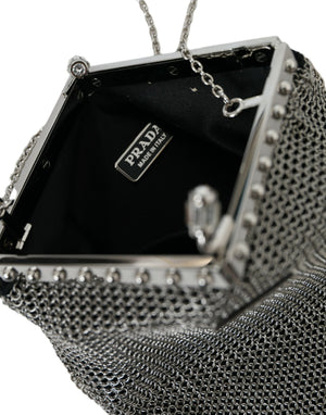 Prada Elegant Silver Mesh Shoulder Evening Bag - DEA STILOSA MILANO