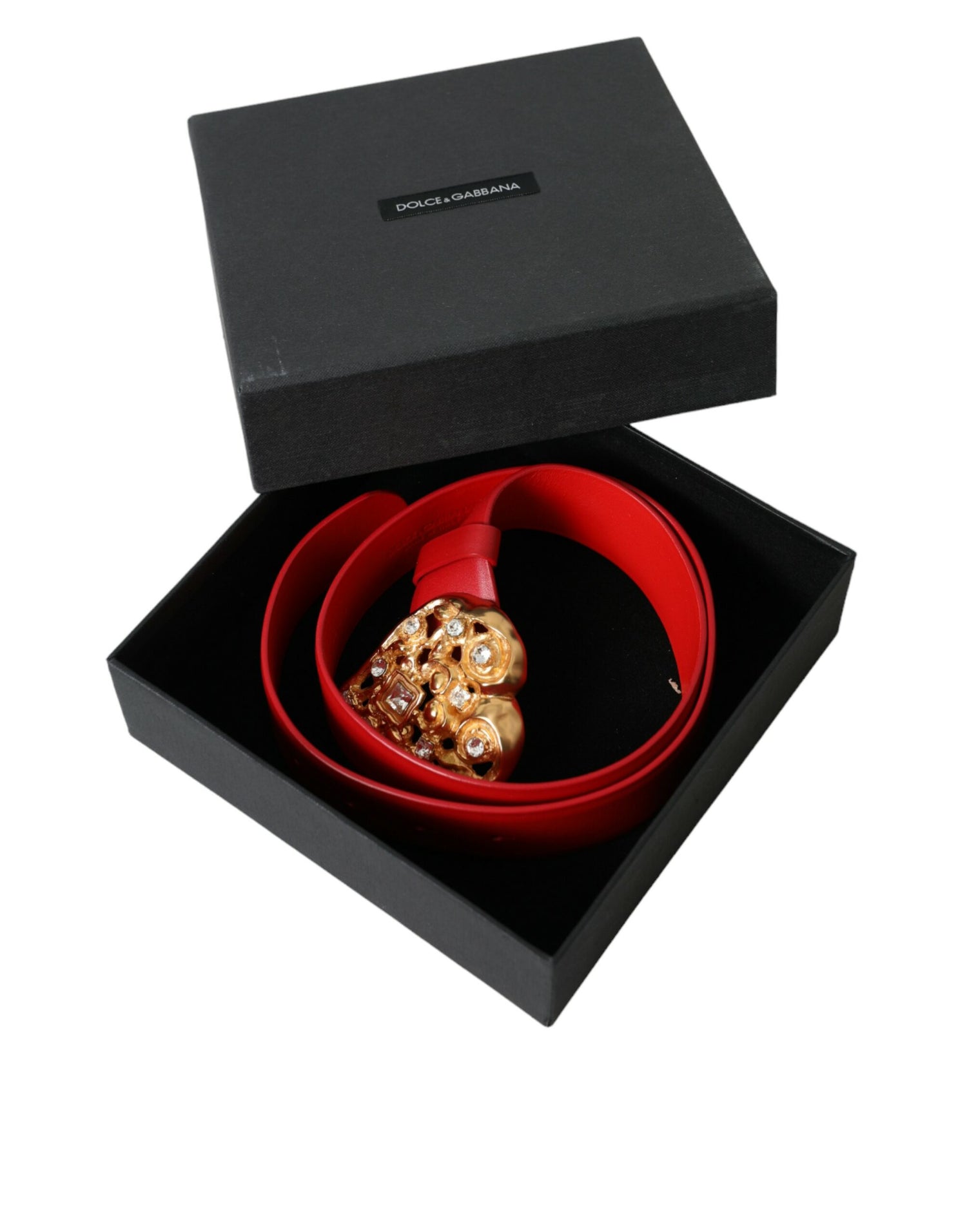 Dolce & Gabbana Red Leather Gold Heart Metal Buckle Belt - DEA STILOSA MILANO