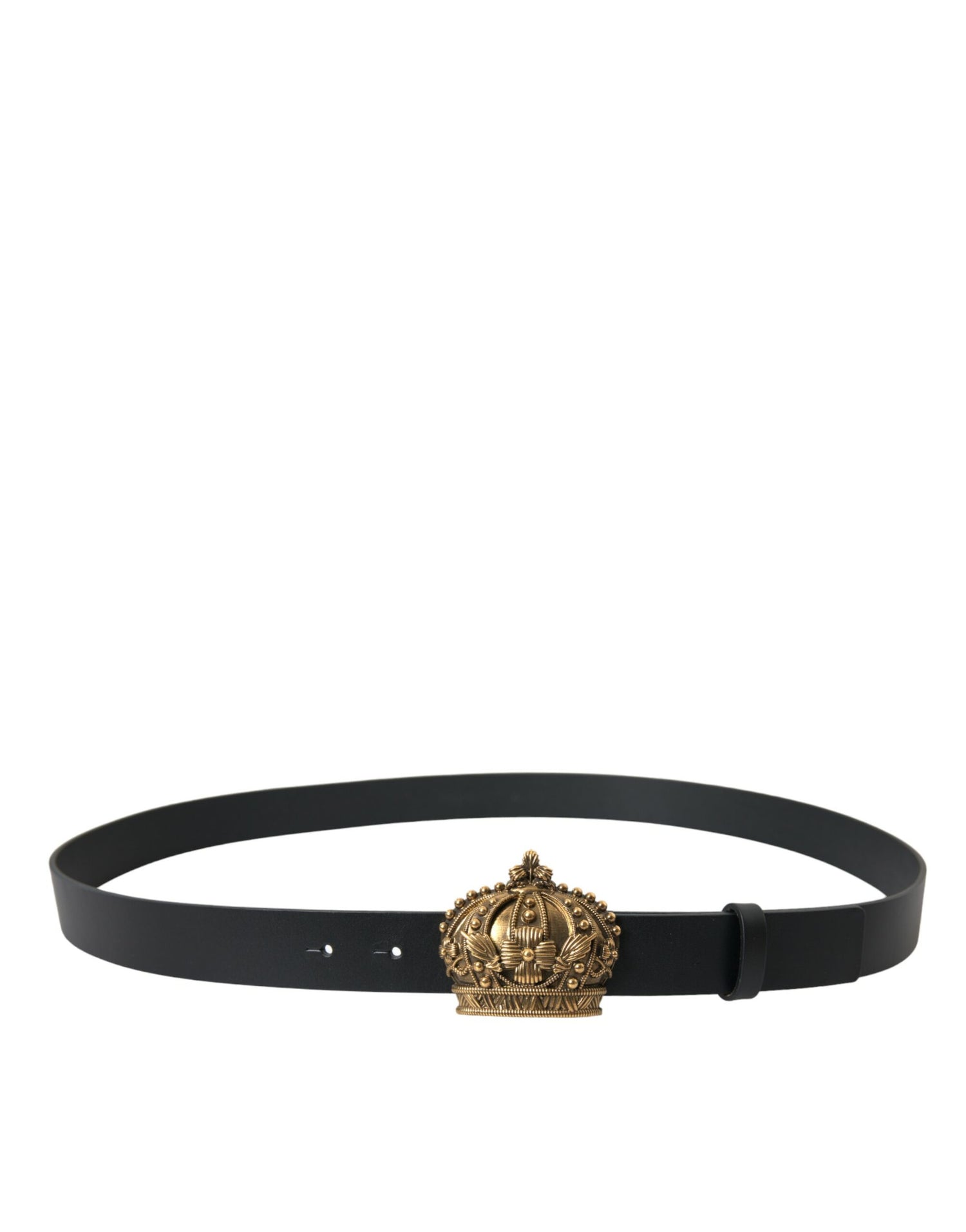 Dolce & Gabbana Black Leather Gold Crown Metal Buckle Belt - DEA STILOSA MILANO