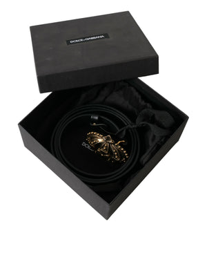 Dolce & Gabbana Black Leather Gold Crown Metal Buckle Belt - DEA STILOSA MILANO