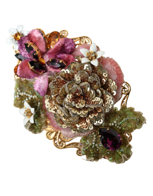 Dolce & Gabbana Gold Brass Floral Crystal Sequined Hair Clip - DEA STILOSA MILANO