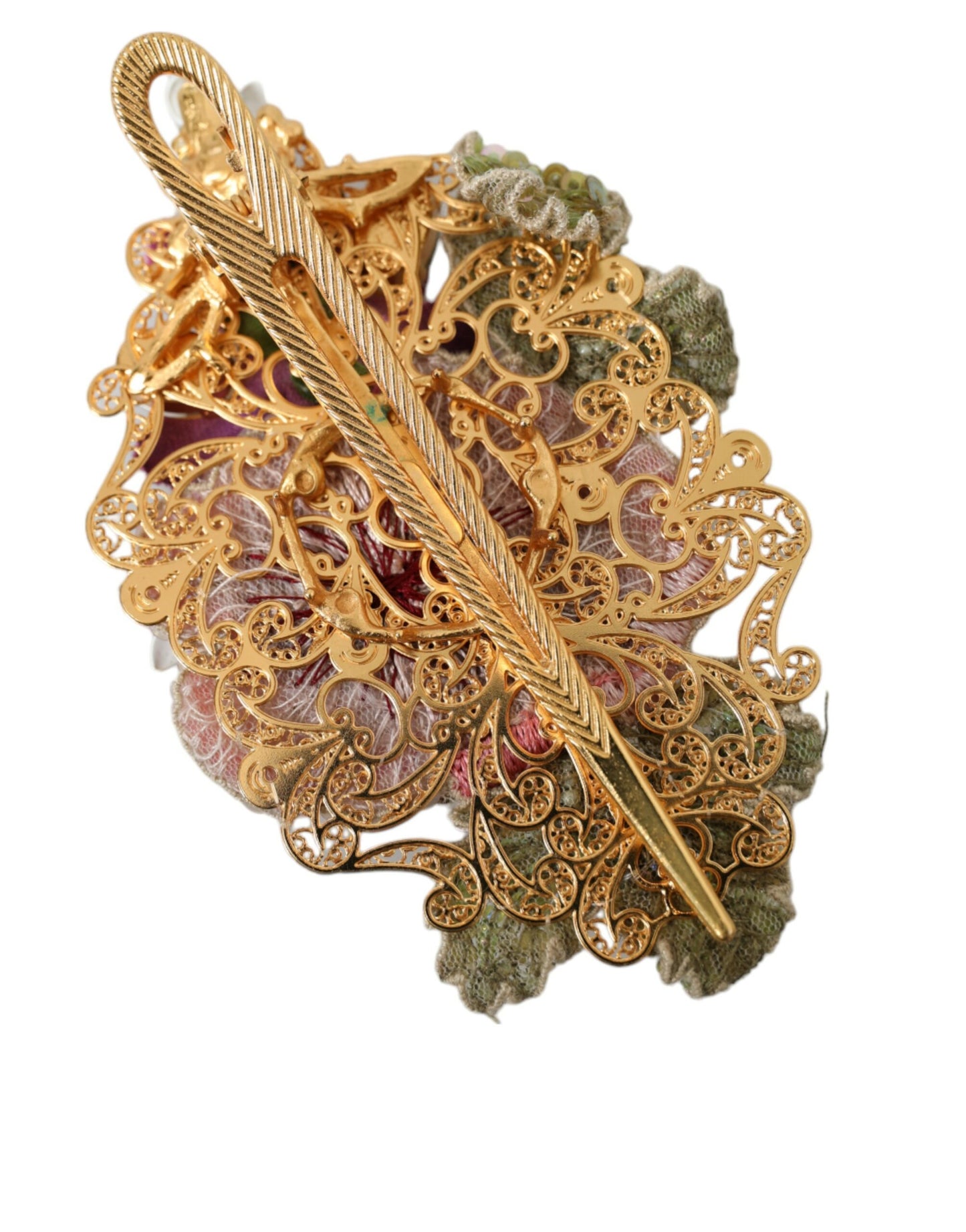 Dolce & Gabbana Gold Brass Floral Crystal Sequined Hair Clip - DEA STILOSA MILANO