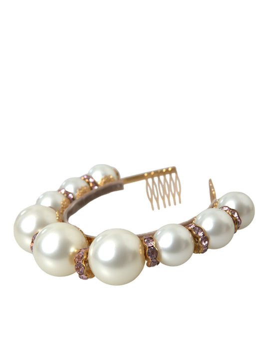 Dolce & Gabbana White Faux Pearl Crystal Embellished Headband Diadem - DEA STILOSA MILANO