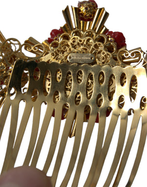 Dolce & Gabbana Gold Brass Crystal Heart Floral Hair Comb - DEA STILOSA MILANO
