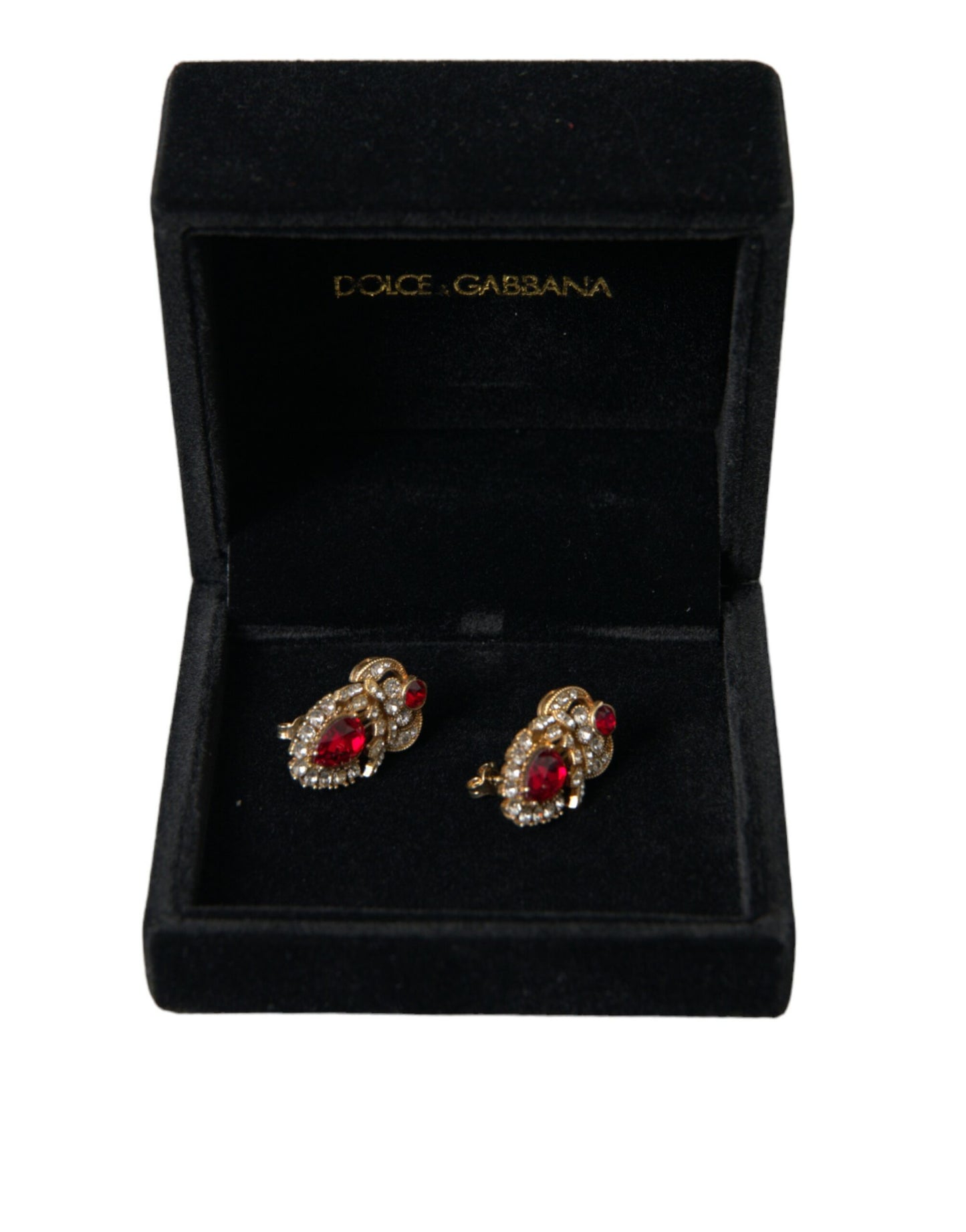 Dolce & Gabbana Sterling Silver Gold Plated Red Crystals Jewelry Earrings - DEA STILOSA MILANO