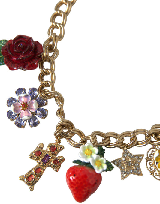 Dolce & Gabbana Gold Chain Rose Cross Strawberry Star Pendant Necklace - DEA STILOSA MILANO