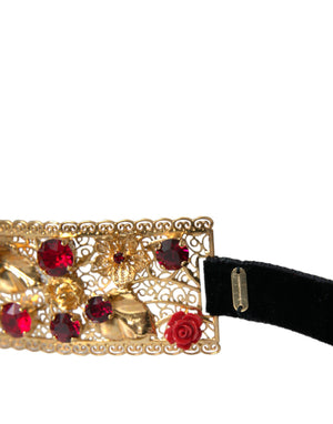 Dolce & Gabbana Gold Brass Red Roses Crystal Jewel Waist Belt - DEA STILOSA MILANO