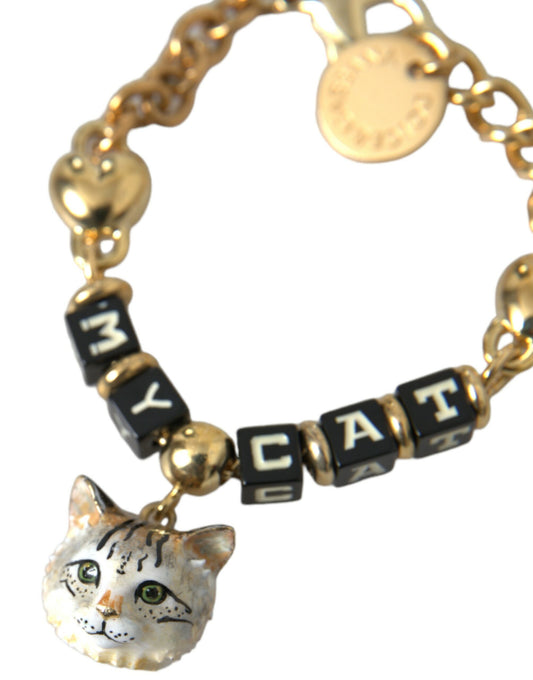 Dolce & Gabbana Gold Tone Brass Chain MY CAT Heart Bracelet - DEA STILOSA MILANO