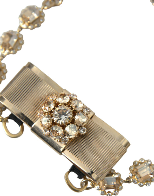 Dolce & Gabbana Gold Brass Clear Crystal Bow Chain Choker Necklace - DEA STILOSA MILANO