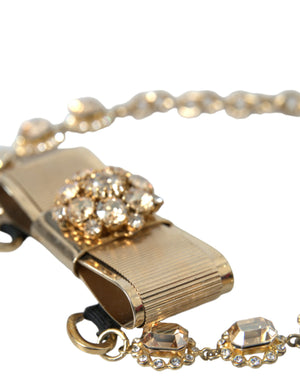 Dolce & Gabbana Gold Brass Clear Crystal Bow Chain Choker Necklace - DEA STILOSA MILANO