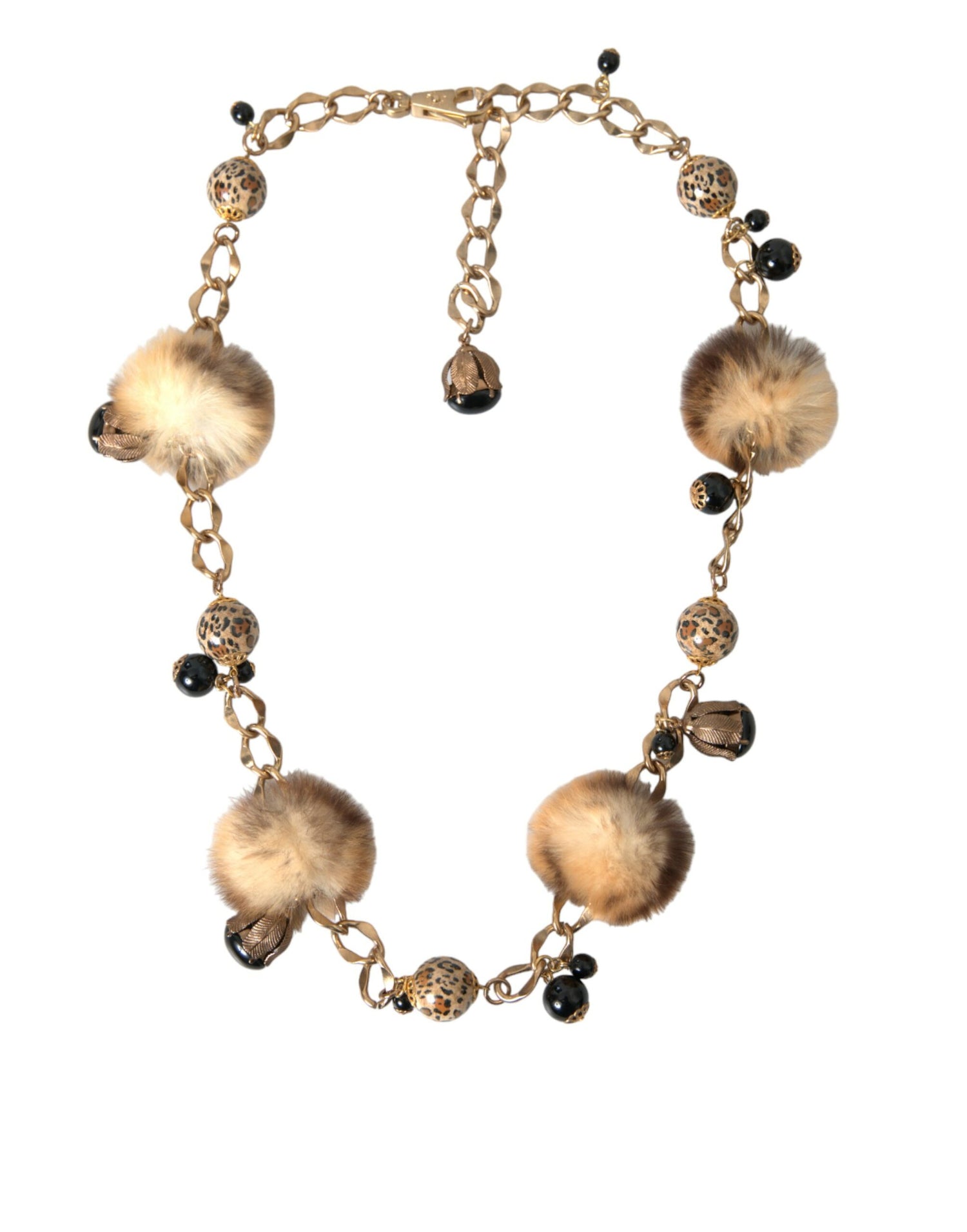 Dolce & Gabbana Gold Brass Leopard Fur Pearl Collier Chain Belt - DEA STILOSA MILANO