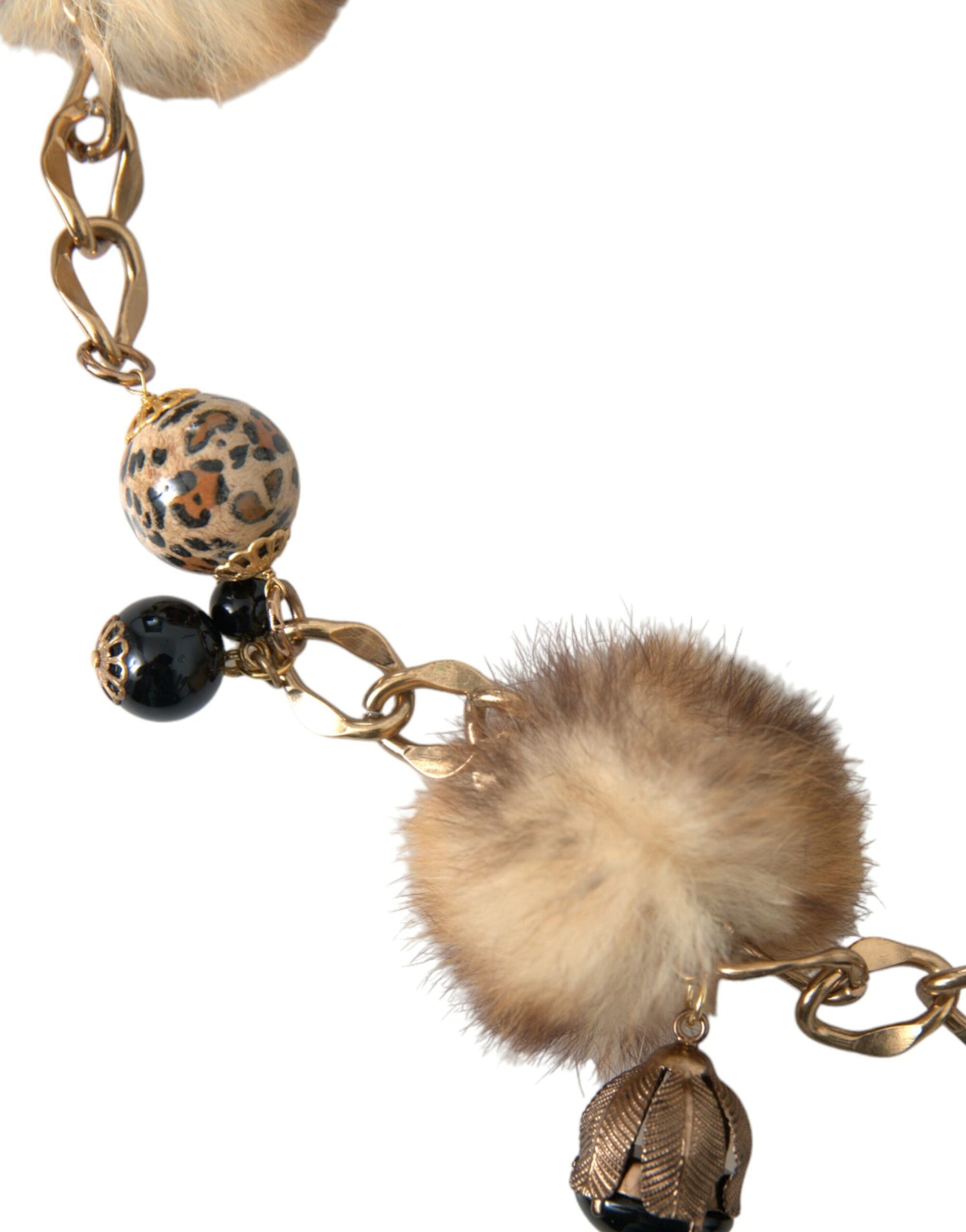 Dolce & Gabbana Gold Brass Leopard Fur Pearl Collier Chain Belt - DEA STILOSA MILANO