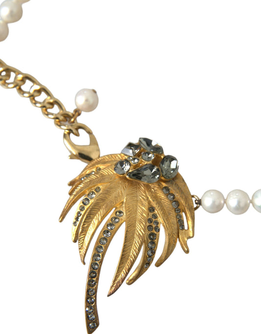 Dolce & Gabbana Gold Brass Crystal Pearl Tree Pendant Charm Necklace - DEA STILOSA MILANO