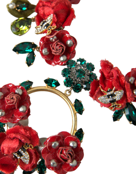 Dolce & Gabbana Gold Brass Link Chain Rose Petal Crystal Pendant Necklace - DEA STILOSA MILANO