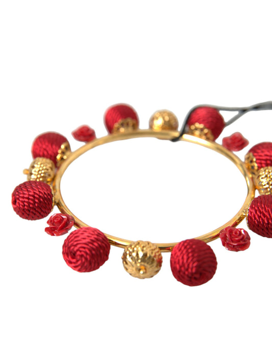 Dolce & Gabbana Gold Brass Red RUNWAY Sicilia Natale Roses Bracelet - DEA STILOSA MILANO