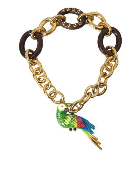 Dolce & Gabbana Gold Brass Chain Crystal Pearl PARROT Pendant Necklace - DEA STILOSA MILANO
