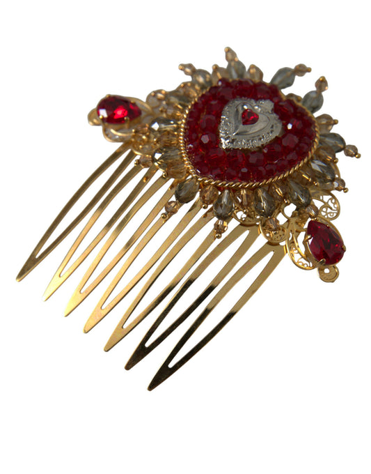 Dolce & Gabbana Gold Brass Crystal Heart Women Hair Comb - DEA STILOSA MILANO