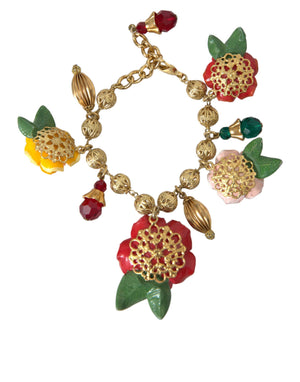 Dolce & Gabbana Gold Brass Multicolor Crystal Rose Ball Chain Bracelet - DEA STILOSA MILANO