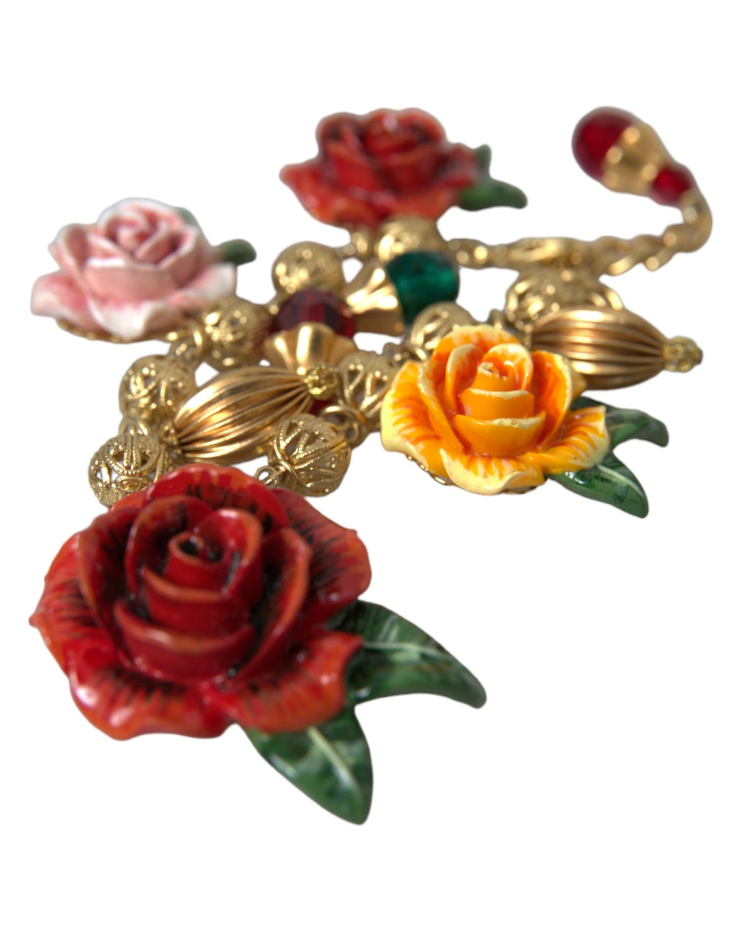 Dolce & Gabbana Gold Brass Multicolor Crystal Rose Ball Chain Bracelet - DEA STILOSA MILANO
